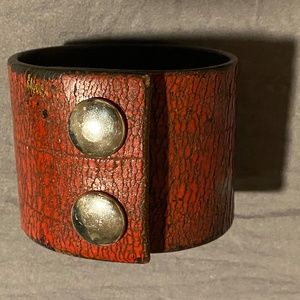 Red Distressed Leather Bracelet